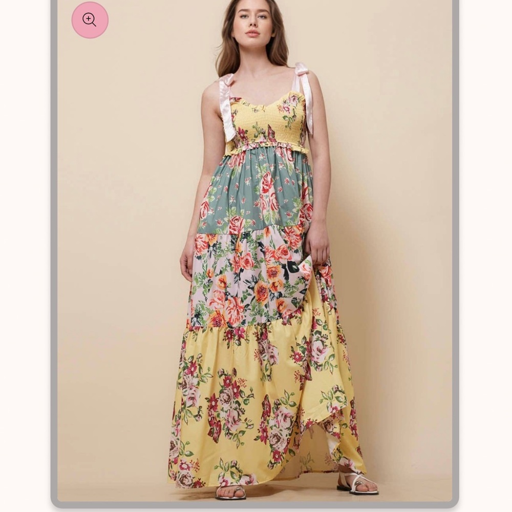 Sunset Bloom Tie-Shoulder Floral Maxi Dress